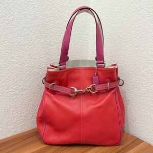 Rare Vintage Authentic COACH 9286 Leather Red-Orange/Pink Hampton Carryall Tote